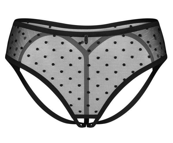 Obsessive Panties ouvert Nuites in Schwarz mit Pünktchen, Größe S/M