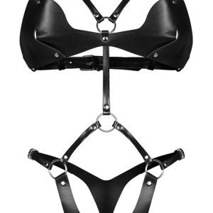 Obsessive Schwarzer Body Ouvert Deluxe - Lederimitat - Harness-Style - Damen Controle