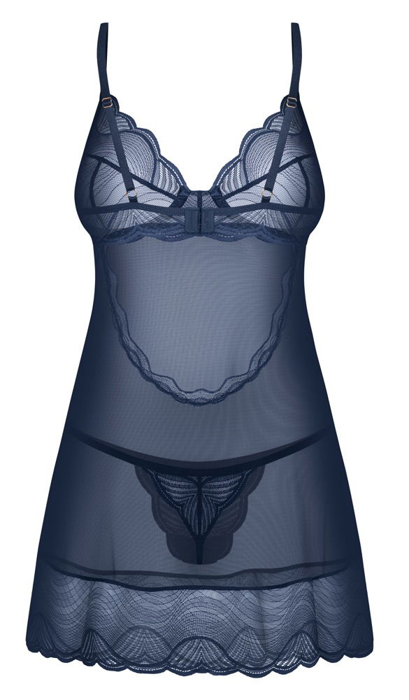 Obsessive Nightly Blue Set - Negligé und String in Blau, Größe S-L