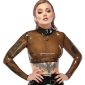LateX Transparentes Langarm-Shirt mit Metallring und Stehkragen - rauchfarben, bauchfrei – A