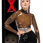 LateX Transparentes Langarm-Shirt mit Metallring und Stehkragen - rauchfarben, bauchfrei