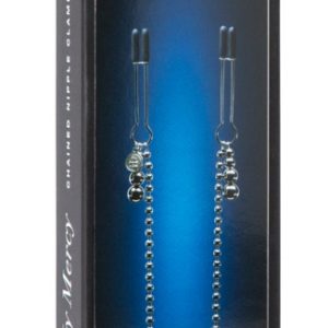 Sexy Silberne Brustklemmenkette mit Kugelketten, verstellbar, schwarz-Silikonüberzug, Stimulationsspiele, inkl. Aufbewahrungsbeutel