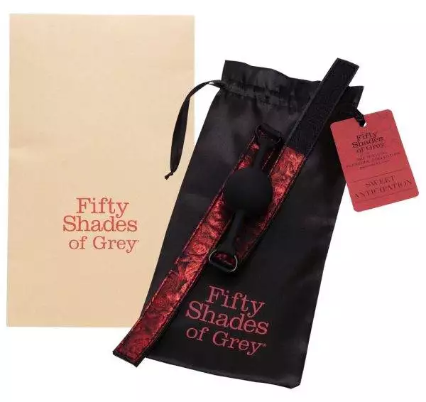 Fifty Shades of Grey Silikon-Knebel mit Lederoptik und Rosendesign- Band, größenverstellbar, inkl. Beutel – Verpackung