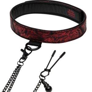 Fifty Shades of Grey Sweet Anticipation Collar Nipple Clamps - Schwarzes Leder und rotes Rosendesign Fifty Shades of Grey Sweet Anticipation Collar Nipple Clamps - Schwarzes Leder und rotes Rosendesign – B