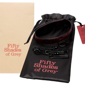 Fifty Shades of Grey Sweet Anticipation Collar Nipple Clamps - Schwarzes Leder und rotes Rosendesign