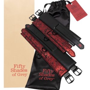 Fifty Shades of Grey - Bettfessel-Set Sweet Anticipation Under Mattress Restraint Set - Schwarz/Rot - Verstellbar - Bondage-Playground