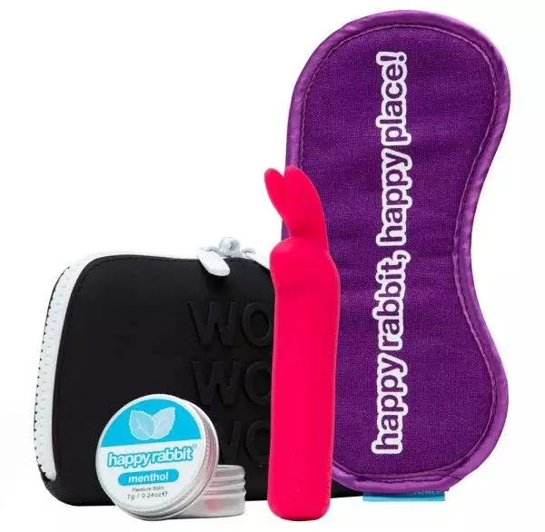HappyRabbit Clitoral Pleasure Kit - Minivibrator, Menthol-Balsam, Augenmaske, Toybag – A