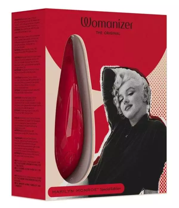 Womanizer Marilyn Monroe Special Edition - Klitorisstimulator mit Pleasure Air Technology, 10 Intensitäten, wasserdicht, Full Soft Touch-Oberfläche, inkl. Magnetic Charger-Ladekabel, Aufbewahrungsbeutel, Ersatzaufsatz - 148 x 48 x 35 mm. 118 g. – Verpackung