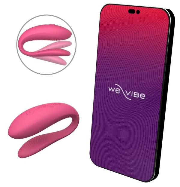We-Vibe Sync Lite, C-shaped couple vibrator, 10+ vibration modes, Bluetooth, rechargeable, silicone We-Vibe Sync Lite, C-förmiger Paarvibrator, 10+ Vibrationsmodi, Bluetooth, wiederaufladbar, Silikon – A