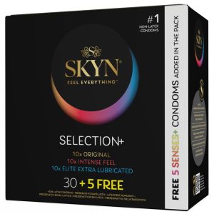 SKYN Kondom-Mix Selection+ 30+5free, latexfreie Kondom-Vielfalt, 35 Stück, Sensoprene, vegan, 53 mm – A