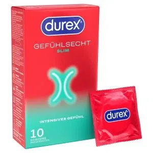 Durex Gefühlsecht Slim Kondome, 10 Stück, schmale Passform – A