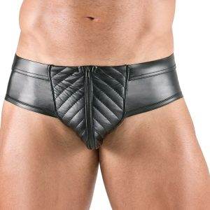 Svenjoyment Matte Schwarz Stepp-Slip mit Reißverschluss Svenjoyment Herren Slip - Schwarzer Mattglanz mit Reißverschluss – B