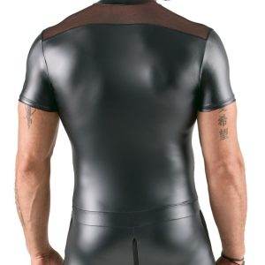 Svenjoyment Schwarzer Kurzoverall mit langem Zip - Bodycon Overall - Herren Erotik Dessous Svenjoyment Herren Kurzoverall Powernet Mattlook Zip Schwarz – Rückseite