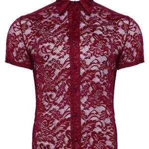 Svenjoyment Spitzen-Kurzarm-Hemd, Größe: S/M, Farbe: Schwarz Svenjoyment Florales Spitzen-Kurzarm-Hemd – Hollow B