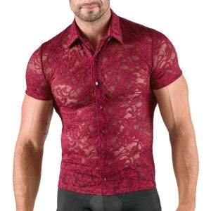 Svenjoyment Spitzen-Kurzarm-Hemd, Größe: S/M, Farbe: Schwarz Svenjoyment Florales Spitzen-Kurzarm-Hemd – B