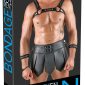 Svenjoyment Bondage Schwarzer Gladiatoren-Look Set - Brustharness, Rock & Handfesseln – Verpackung