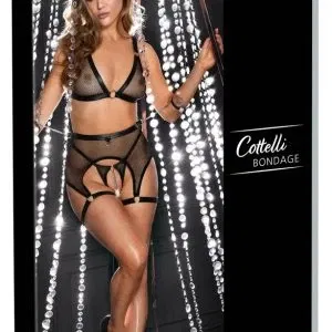 Cottelli BONDAGE Dessous-Set in Netz & Mattlook, Größe S, schwarz – Verpackung