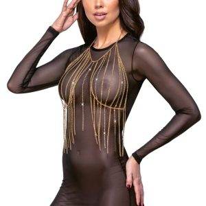 Cottelli ACCESSOIRES Goldfarbenes Strass-Ketten-Top Cottelli ACCESSOIRES Goldfarbenes Strass-Ketten-Top – B