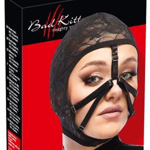 Bad Kitty Schwarze Spitzen-Kopfmaske, Einheitsgröße, bizarres Design