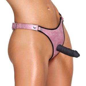 Bad Kitty Glamour Strap-on String mit Silikon Dildo, Rosé Metallic, Schwarz, 12 cm Bad Kitty Strap-on-String in Rosé-Metallic, Schwarz - Glossy-Look, Silikon-Dildo 12 cm – B