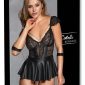 Cottelli BONDAGE Set - Spitzen-Babydoll mit Ouvert-String und Handfesseln, schwarz – Verpackung