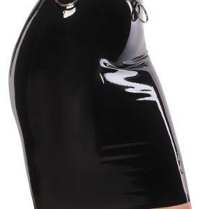 LateX Knielanger Rock mit Fesselringen in Schwarz LateX Knielanger Rock mit Fesselringen in Schwarz – B