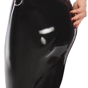 LateX Knielanger Rock mit Fesselringen in Schwarz LateX Knielanger Rock mit Fesselringen in Schwarz – D
