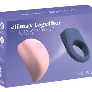 LuxUs - Hightech-Paartoy-Set, LuxHer Klitoris-Vibrator & LuxHim Penisring, Silikon, wasserdicht – Verpackung