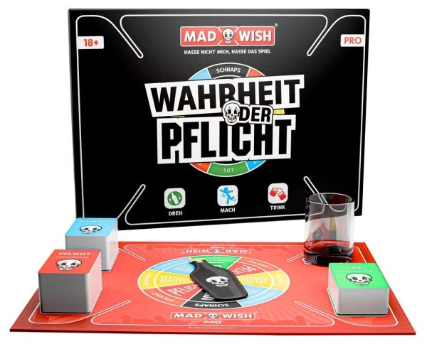 MadWish Pro Party Game - Trinkspiel, Wahrheit oder Pflicht, Flaschendrehen - Spaß & Lacher - Party-Brettspiel - Deutsche Version
