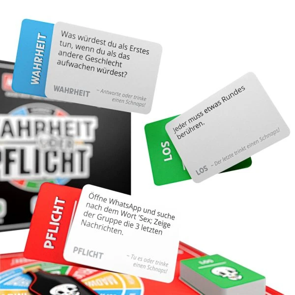 MadWish Pro Party Game - Trinkspiel, Wahrheit oder Pflicht, Flaschendrehen - Spaß & Lacher - Party-Brettspiel - Deutsche Version