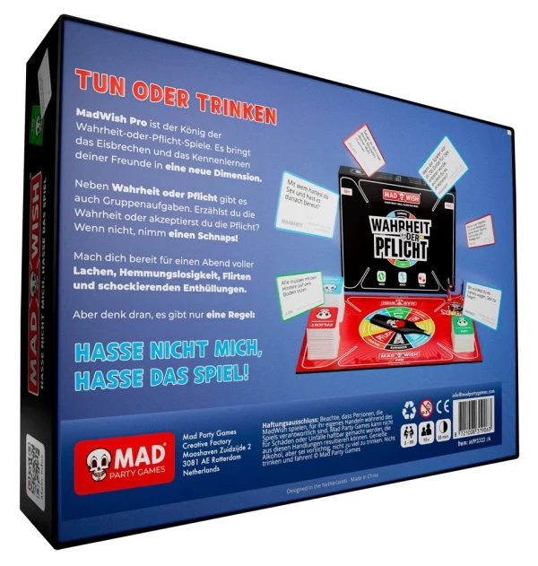 MadWish Pro Party Game - Trinkspiel, Wahrheit oder Pflicht, Flaschendrehen - Spaß & Lacher - Party-Brettspiel - Deutsche Version