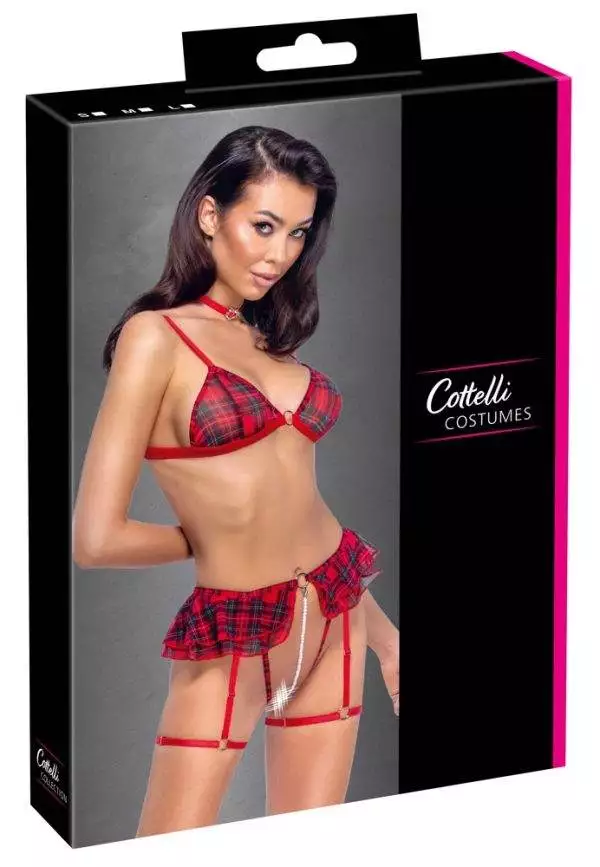 Cottelli COSTUMES - Verführerisches Dessous-Set, Karo-Look, Rot, Größe /