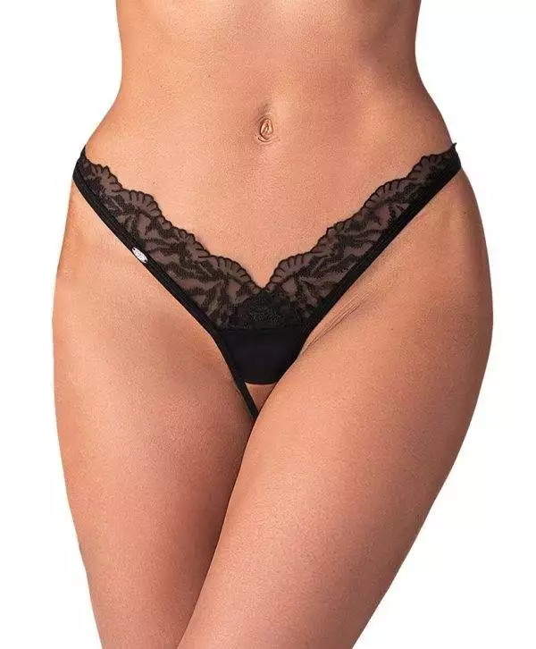 23229351111_nor_a Obsessive Arrowel Schwarzer Tüll-String Ouvert Mit Spitze