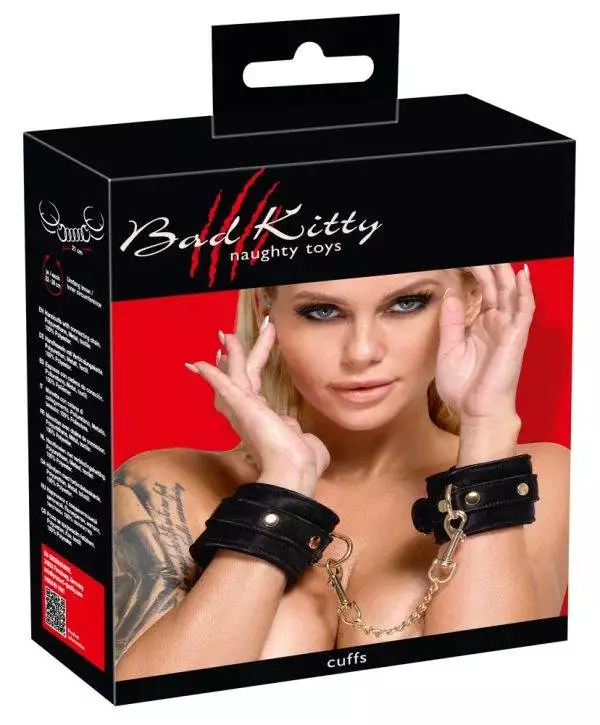 24937481001_verp Bad Kitty Elegante Handfesseln - Tiefschwarz & Gold, verstellbar