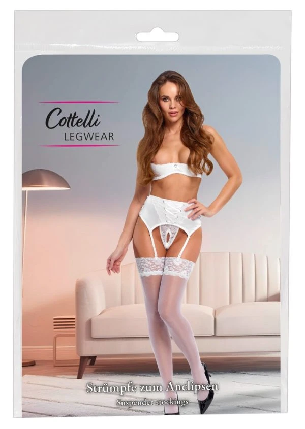 Cottelli LEGWARE Seidige Weiße Spitzen-Strümpfe 20 den