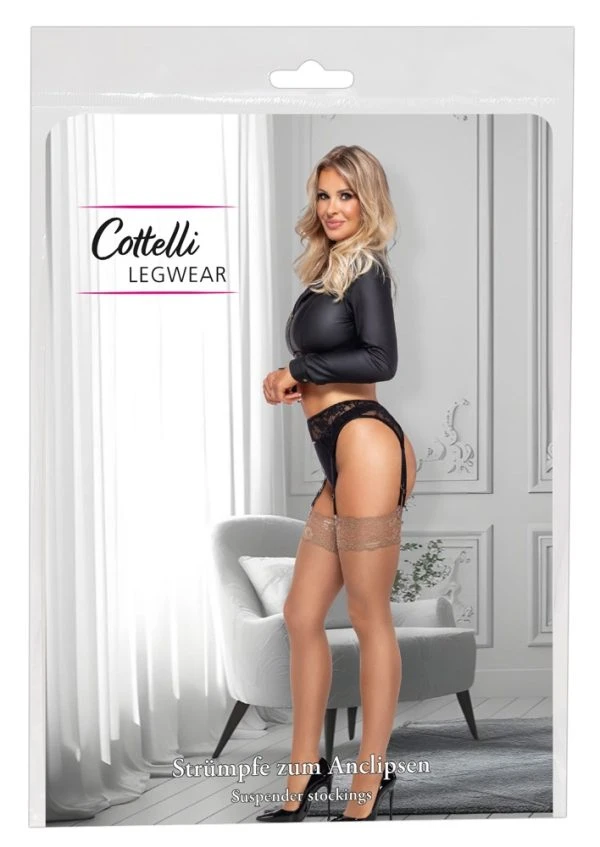25407895021_verp Cottelli LEGWARE Nudefarbene Seidige Strümpfe mit Spitzen-Abschluss, 20 DEN, Oeko-Tex zertifiziert