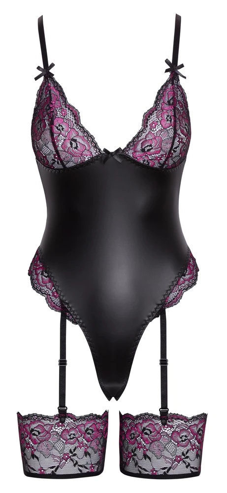 Cottelli LINGERIE Verführerischer Straps-Body in Schwarz/Pink, Größe M