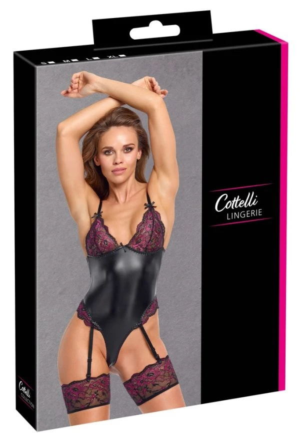 Cottelli LINGERIE Verführerischer Straps-Body in Schwarz/Pink, Größe M