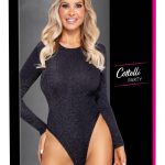 Cottelli PARTY Langarm Rio-Bodysuit in Silber-Schwarz