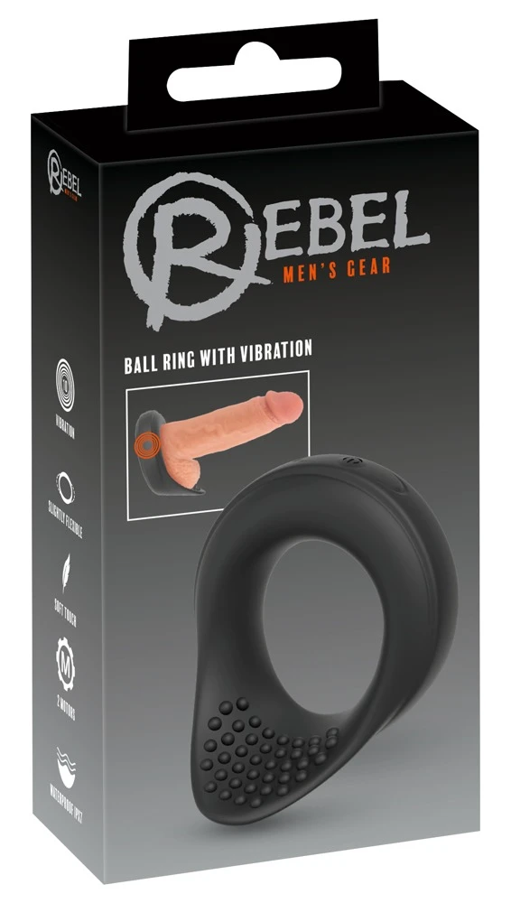 Rebel Ball Ring with Vibration – Testicle massage and erection enhancement – Silicone cock ring – Black