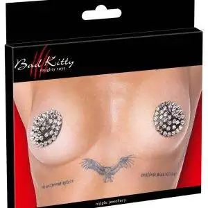 Cottelli ACCESSOIRES Schwarze Lederimitat Nipple Sticker mit Spike-Nieten - Runde Aufkleber Ø 7 cm