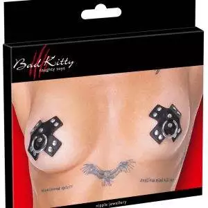 Cottelli ACCESSOIRES Nipple Sticker SM - Schwarzes Kreuz mit Nietenbesatz