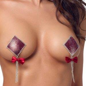 Cottelli ACCESSOIRES Nipple Schmuck Bow, rote Glitzersteine, Satinschleifchen Cottelli ACCESSOIRES Nipple Schmuck Bow, rote Glitzersteine, Satinschleifchen – Bild 4