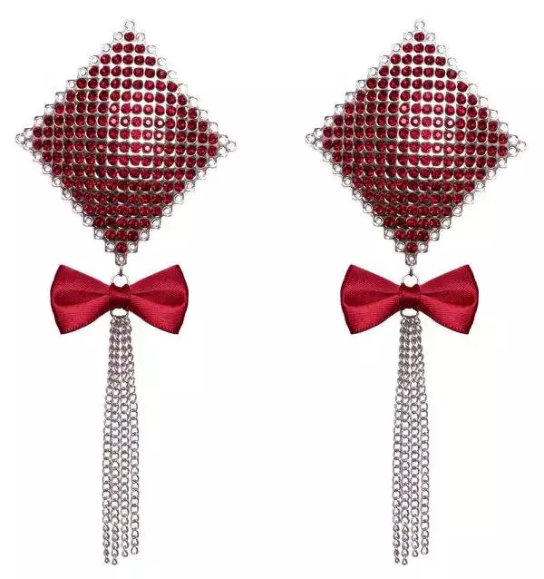 Cottelli ACCESSOIRES Nipple Schmuck Bow, rote Glitzersteine, Satinschleifchen