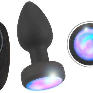 RC Flashing Butt Plug with Vibration - Wasserdichter Silikon Analplug mit LED-Licht und Fernbedienung, 9 cm, bunt