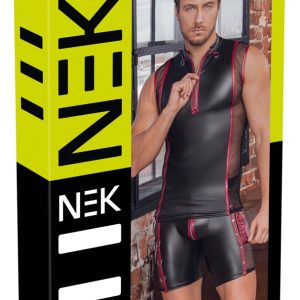 NEK Herren Shirt 2XL - Mattlook Schwarz mit roten Kontraststreifen