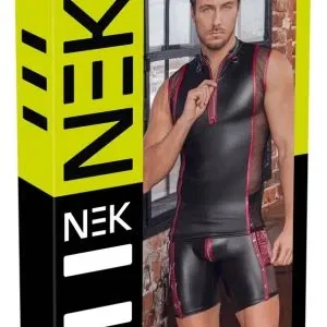 NEK Herrenshirt L in Schwarz - Mattlook mit roten Kontraststreifen