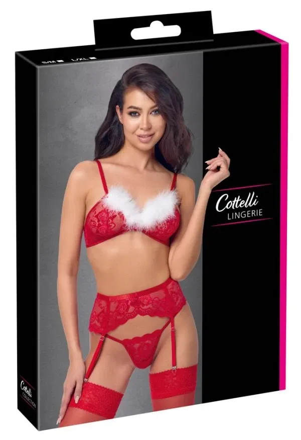 22156673111_verp Cottelli LINGERIE X-Mas 3-teiliges Spitzen-Set in Rot