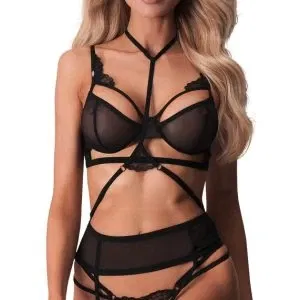 Obsessive Premium - Verführungsset Premisis: BH, Strapsgürtel & Ouvert-String in Schwarz