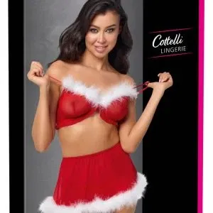 Cottelli LINGERIE - 3-teiliges X-Mas Dessous-Set in Rot und Weiß, Größe S/M/L